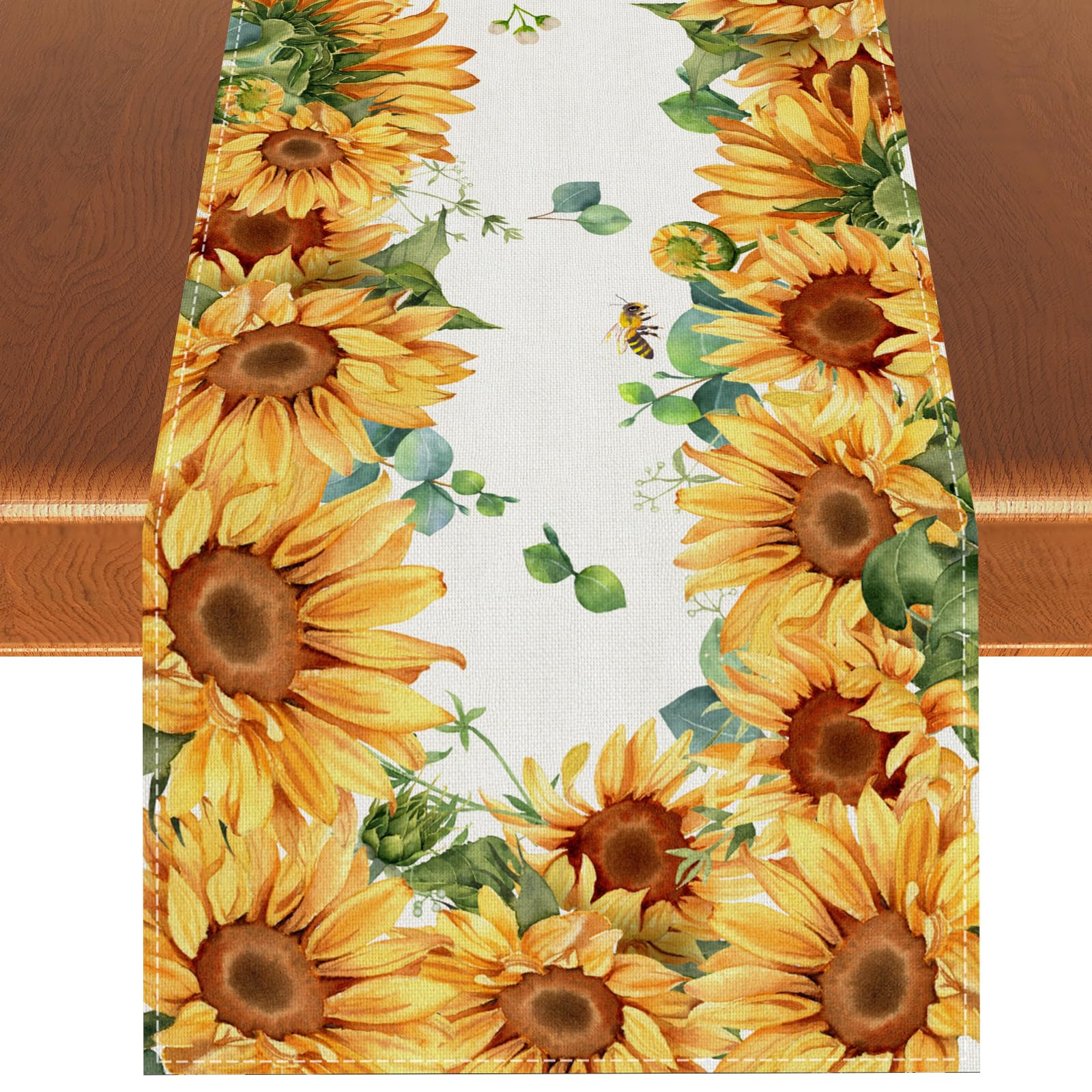 Watercolor Sunflower Table Runner Spring Flower Tablecloth Spring Farmhouse Sunflower Decorations and Supplies for Home Kitchen Table-13×90''