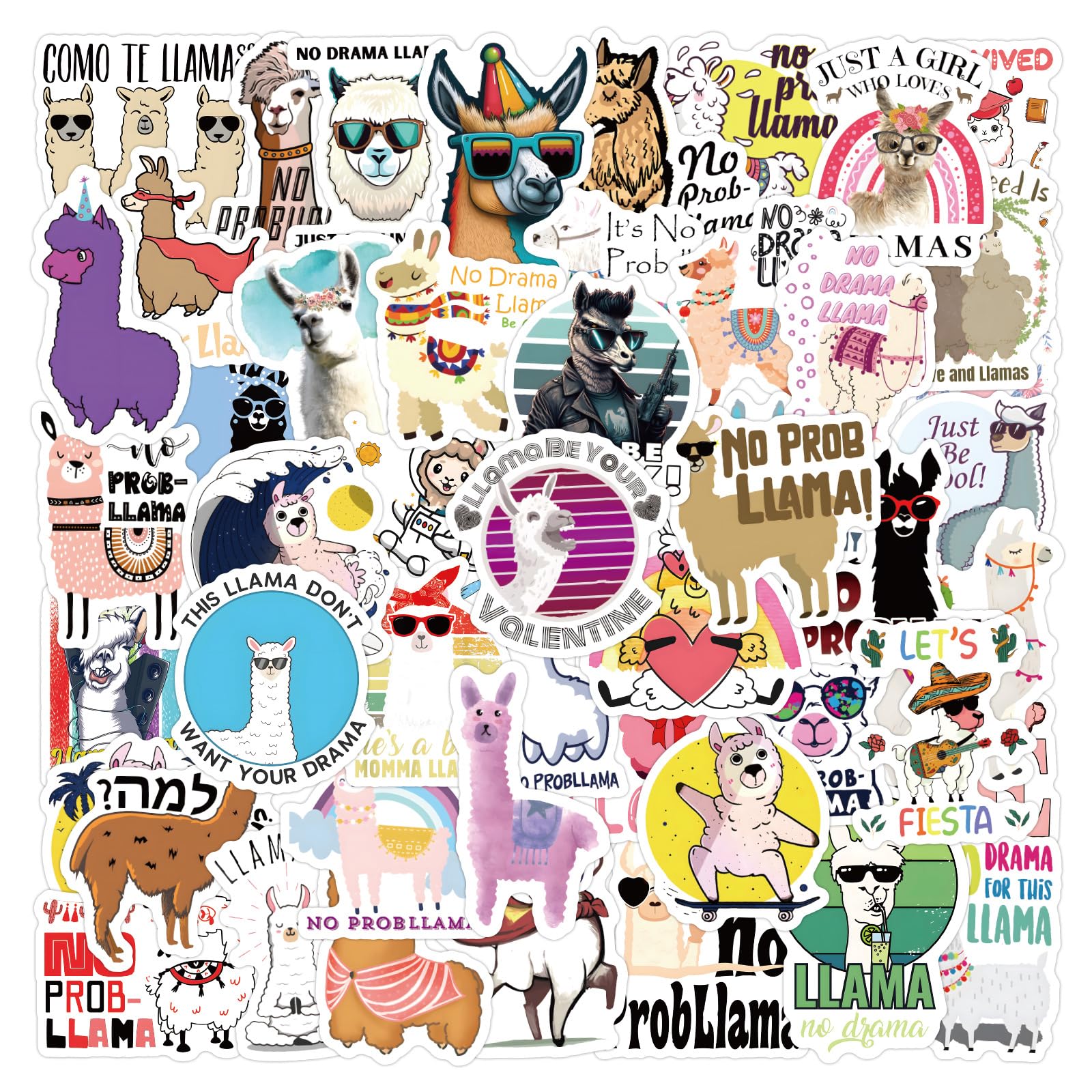 60Pcs Alpaca Stickers Laptop Car Scrapbook Phone Skateboard Suitcase Luggage Bike Lama Glama Stickers Vinyl Waterproof Aesthetic Personalised Stickers for Teens Boys Girls Adults Children - Image 3