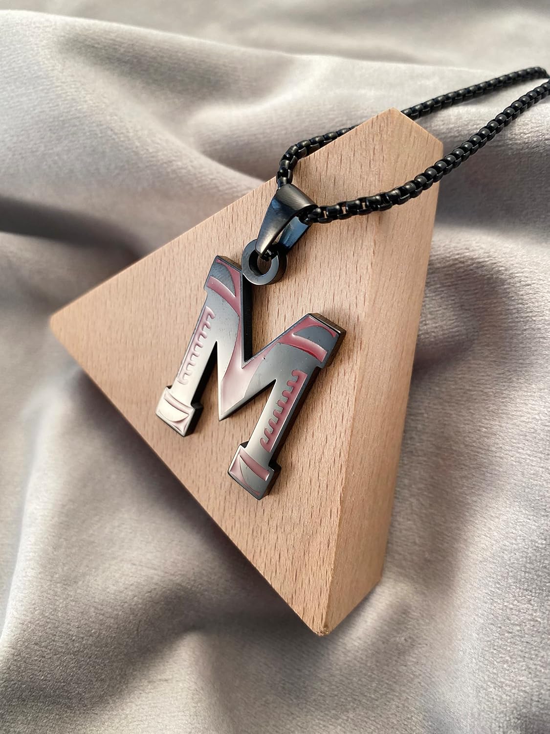 Football Stainless steel A-Z English Alphabet Necklace black letter Pendant for Men women - Image 2