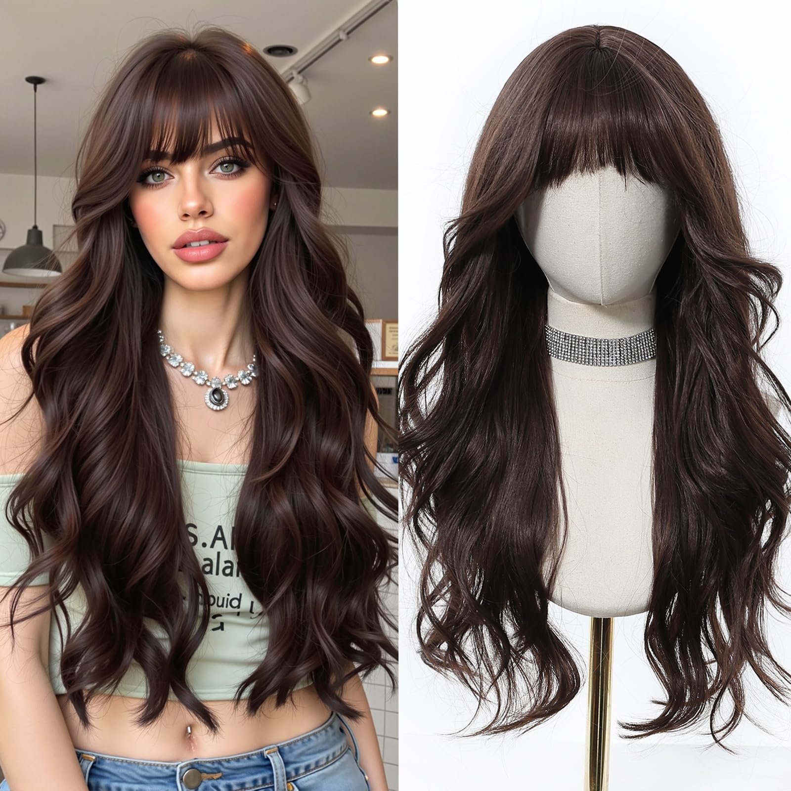 Esmee Long Wavy Brown Wigs for Women Natural Synthetic Hair Ombre Wig for Daily & Party Use, Brown 1285-1, 26 Inch (Pack of 1)