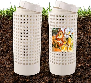 Inground Farm Composter, Outdoor In-Ground Compost Bin for Raised Garden Beds and Yards, Organic Waste Decomposer 2 Gallons, 4.3"x4.3"x11", Composter Tumbler Outdoor 2