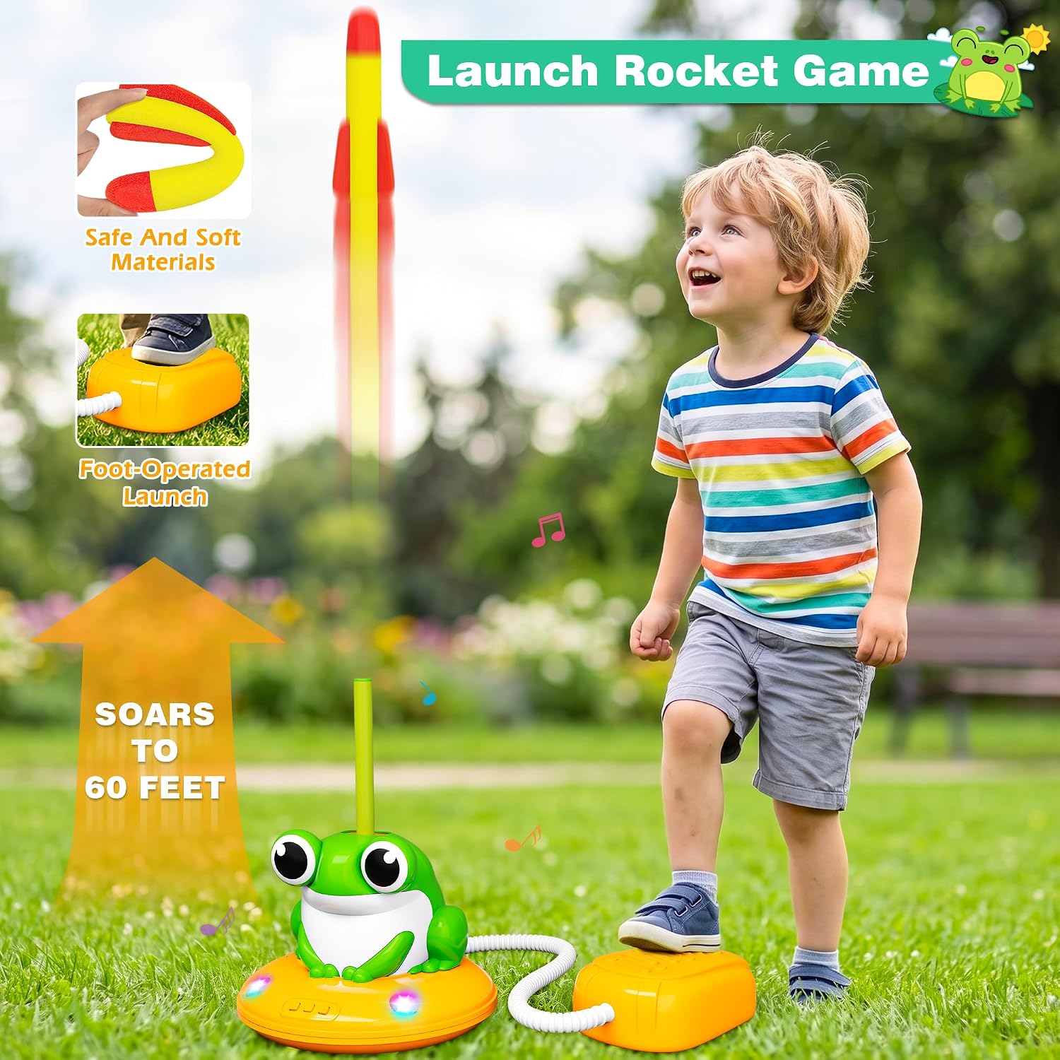 4 in 1 Musical Jump, Toss Game & Rocket Launcher for Kids 3-5 Outside Toys | Bean Bag Toss & Ring Toss, Indoor Outdoor Play Toys with RC, Toddler Activities Party Gift for 3 4 5 6 7 8 Year Old Boy Girl