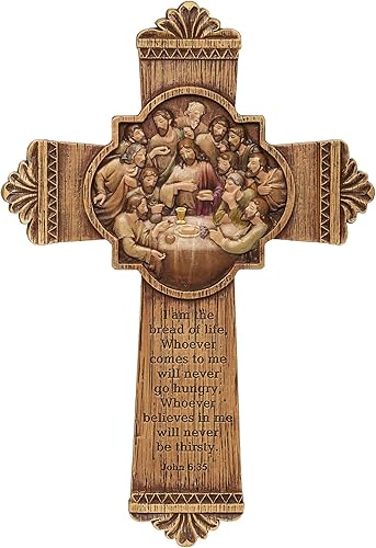 Joseph's Studio by Roman - Cruz de pared de la última cena, aspecto de madera tallada, colección Renacimiento, 10.25 pulgadas de ancho, resina y