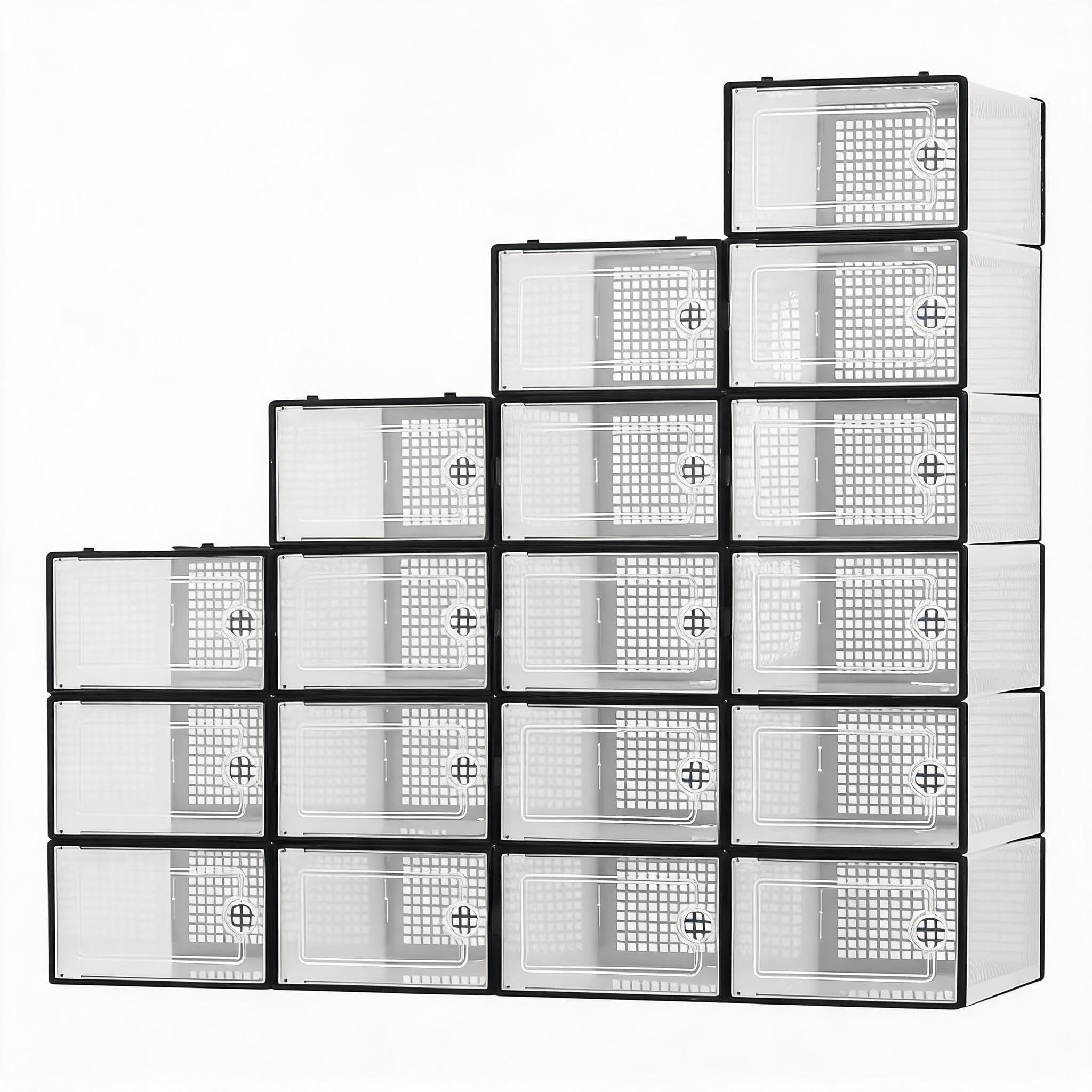 18er Set stapelbare Schuhboxen, transparentes Kunststoff Schuhaufbewahrungssystem – Front-Klapptür, Belüftung & Staubschutz – für Sneaker/Trainer bis UK 13.5, für Schrank & Flur, Farbe:
