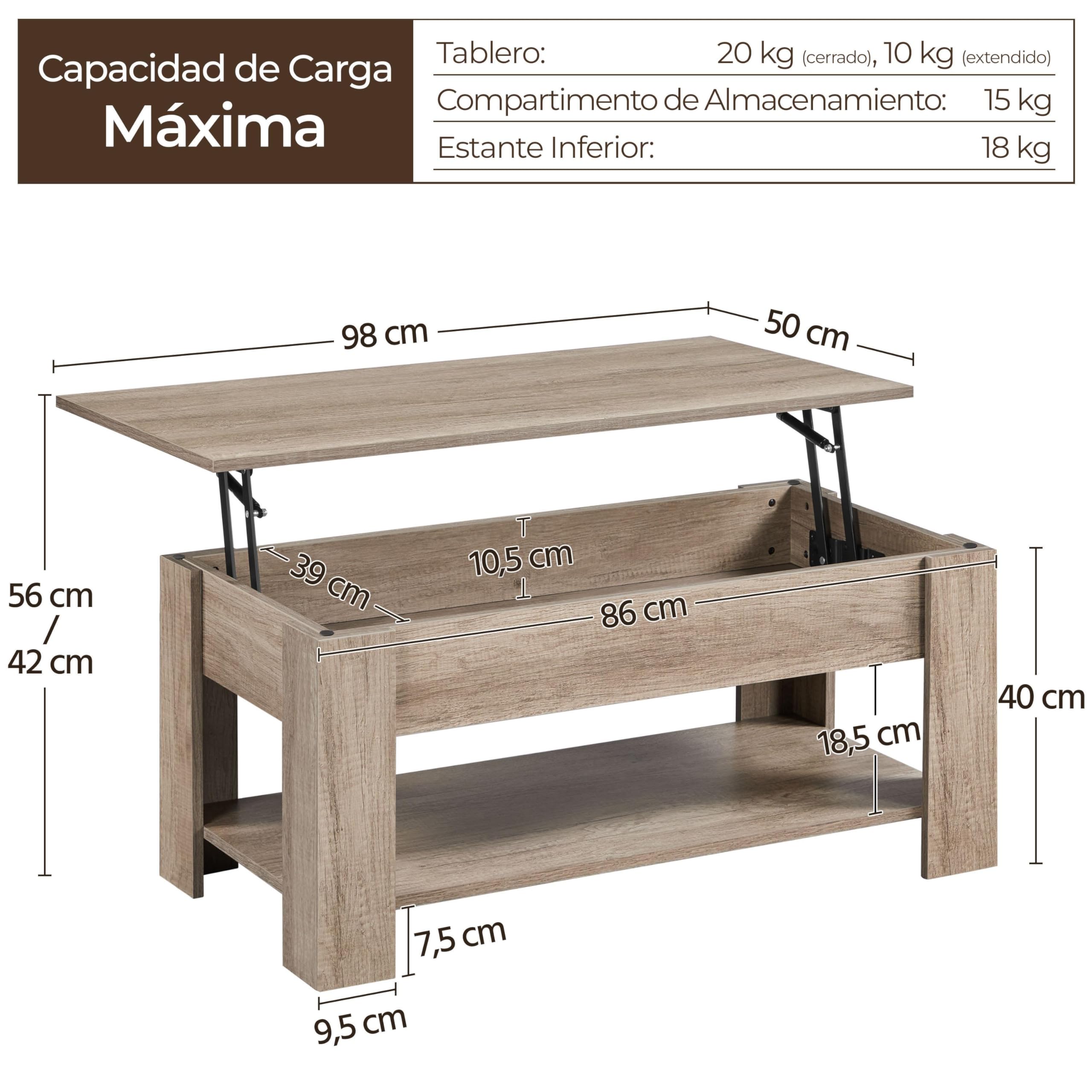 Yaheetech Tavolino da caffè sollevabile ed estensibile con portariviste 98 x 50 x (41,8 – 56) cm Tavolo da soggiorno o sala da pranzo, tavolino da caffè con ripiano nascosto grigio