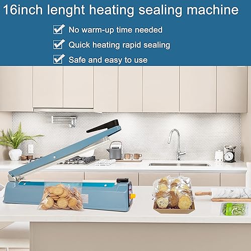 Miniatura 8 de Sellador térmico por impulso de 16 pulgadas, sellador térmico de bolsas de Mylar de 16 pulgadas, sellador térmico manual de 110 V para bolsas de