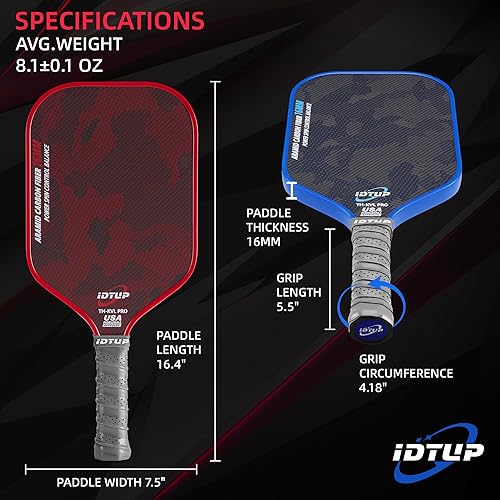 Miniatura 5 de Juego de 2 palas de pickleball de fibra de aramida y paleta de fibra de carbono T700, raquetas de 0.630 in para un control superior y una fuerte