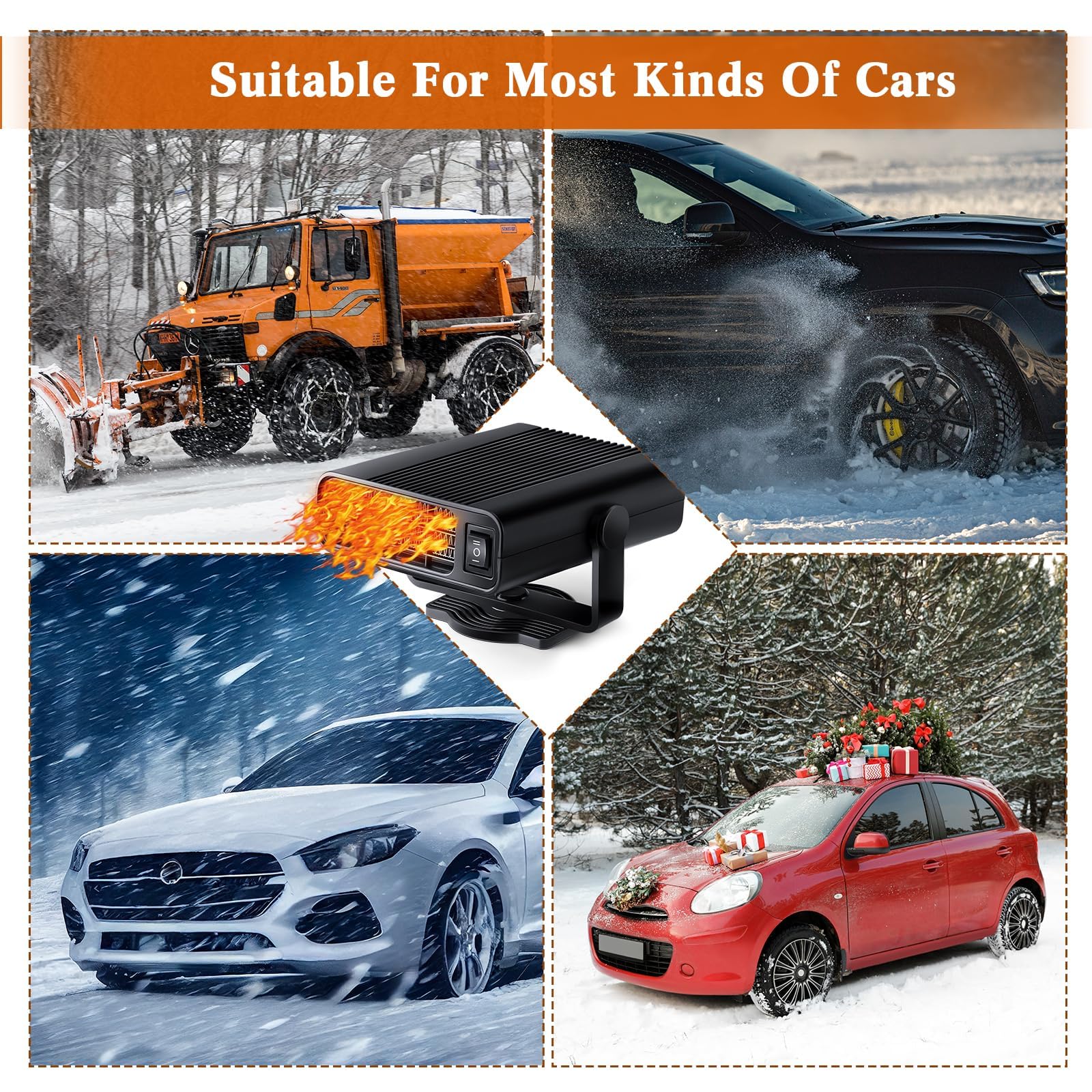 Auto Heizung, Tragbarer 12V Autoheizung Stecker in Zigarettenhalter 2 in 1 Heizung und Kühlung schneller Heizung Abtau 360 ° Rotatable Windschutzscheibe Defroster