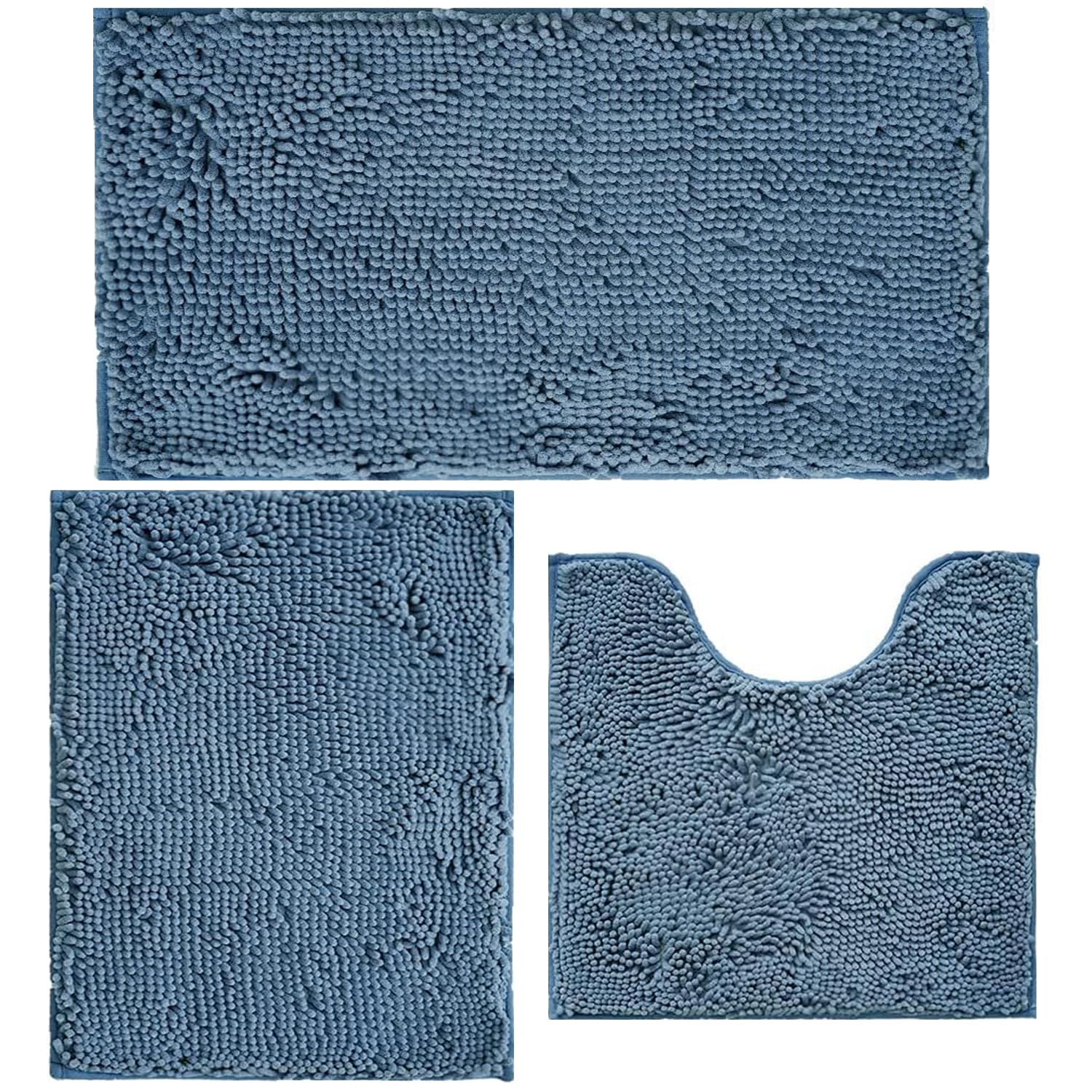 AINAHYVA Bathroom Rugs Chenille Bath mat 3 Piece Set, Super Absorbent, Strong PVC Non Slip Backing, Bath mats for Bathroom, Plush Shaggy, Thick,