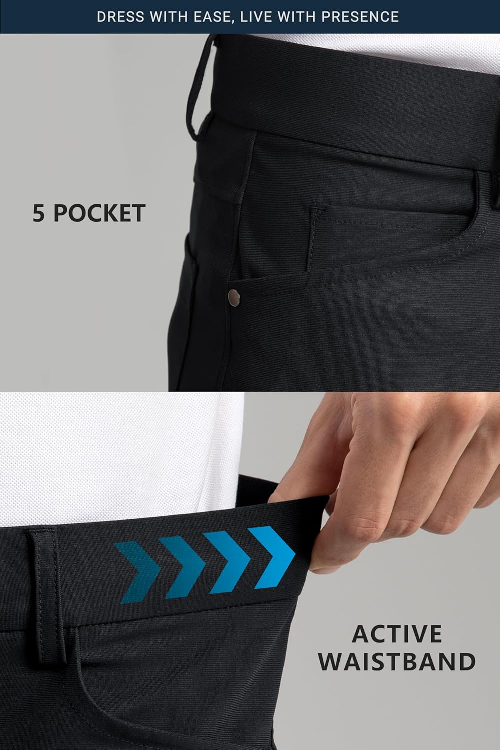 HISDERN Flex 503 Men's Slim Fit 5-Pockets Golf Pants 30"/32"/34" Stretch Quick Dry for Business Casual - Image 3