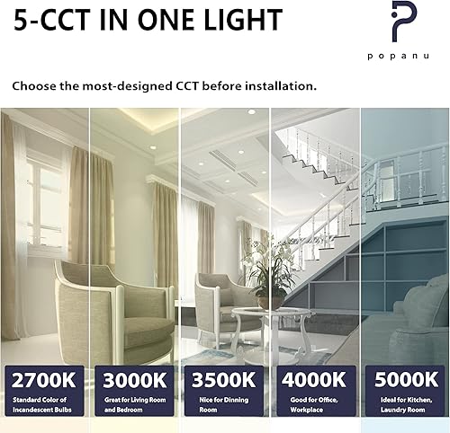 Miniatura 2 de Iluminación LED empotrable sin lata de 4 pulgadas, 5 CCT, ajustable, regulable, con caja de conexiones, luz de techo con caja de conexiones, 9 W,