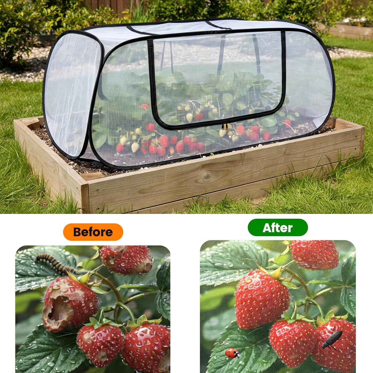 Laelr Garden Plant Cover for Raised Beds, 45''x19.6''x17.7'' Garden Row Plants Cover with Storage Bag, Stakes for Protecting Seedlings, Fruits, Vegetable Rows from Birds, Sun Freeze Protection