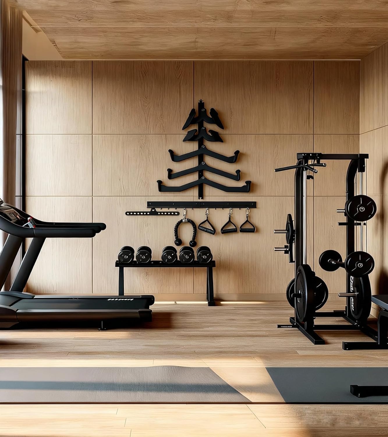 LAT Pull Down Bar Storage Rack Gym Storage Wall Organizer for Lat Pulldown Attachments, Cable Attachments Rack for Gym Accessories, Workout Equipment Storage