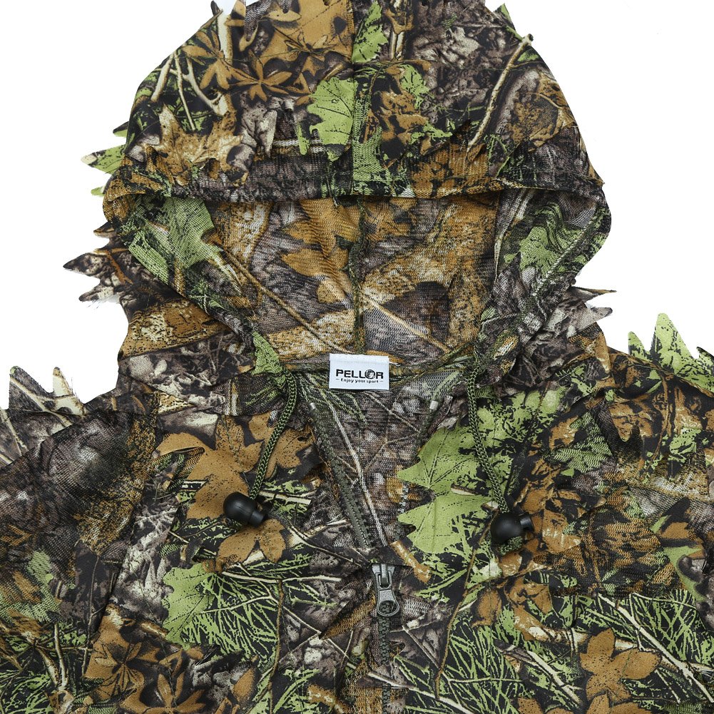 PELLOR 3D Ghillie Tarnanzug, Regenponcho Ghillie Suit Camouflagemit Tarnkleidung Geeignet zum Verstecken von Spielen, Outdoor, Jagen