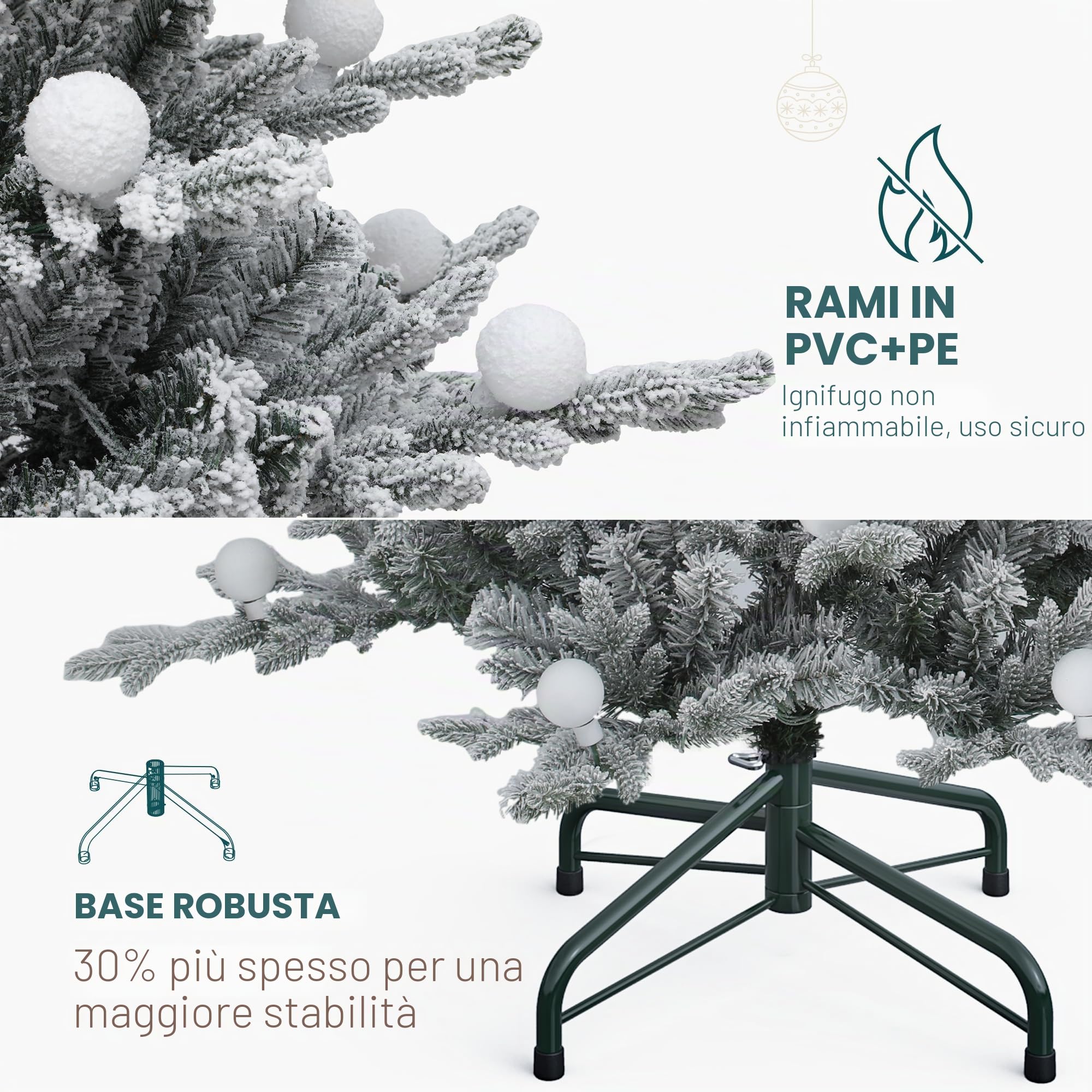 YITAHOME Albero di Natale artificiale da 180 cm con telecomando, albero innevato con tecnologia a cerniera, 1338 punte di rami, 270 luci bianco caldo e multicolori con paralumi rimovibili, 11 modalità