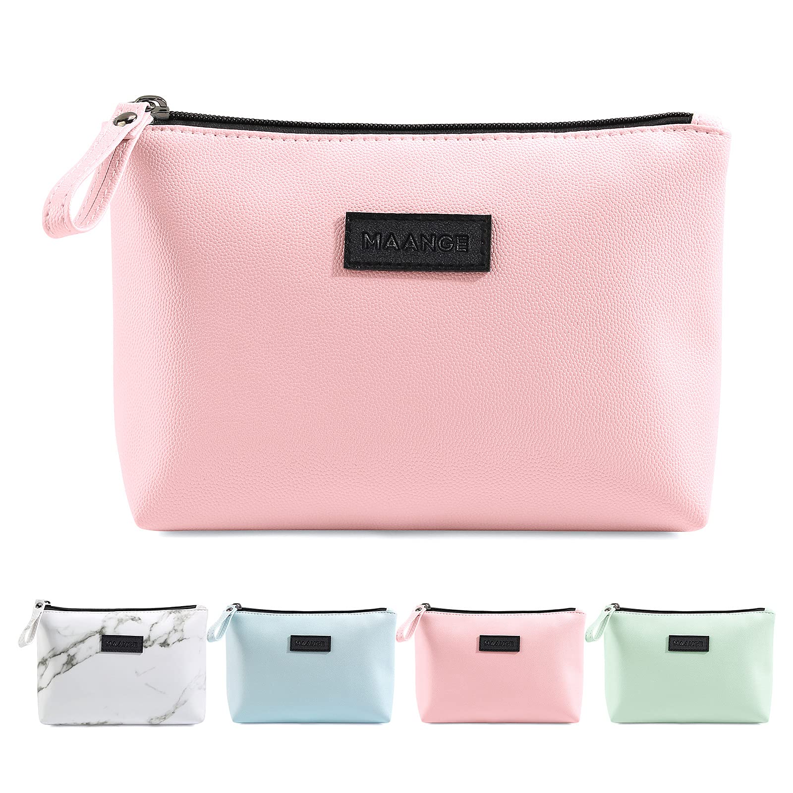 Kleine Kosmetiktasche MAANGE Kleine Make up Tasche Tragbare Reise Schminktasche wasserdichte PU Leder mit Griff Niedliche Vielseitige Reißverschlusstasche für Frauen