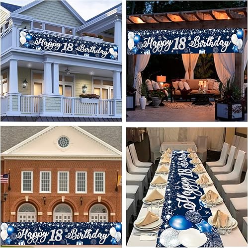 Vista 17 de Domgoge Cartel de decoración de feliz cumpleaños número 13, grande, azul y plateado, cartel de feliz cumpleaños de 13 años, suministros de Azul 13th