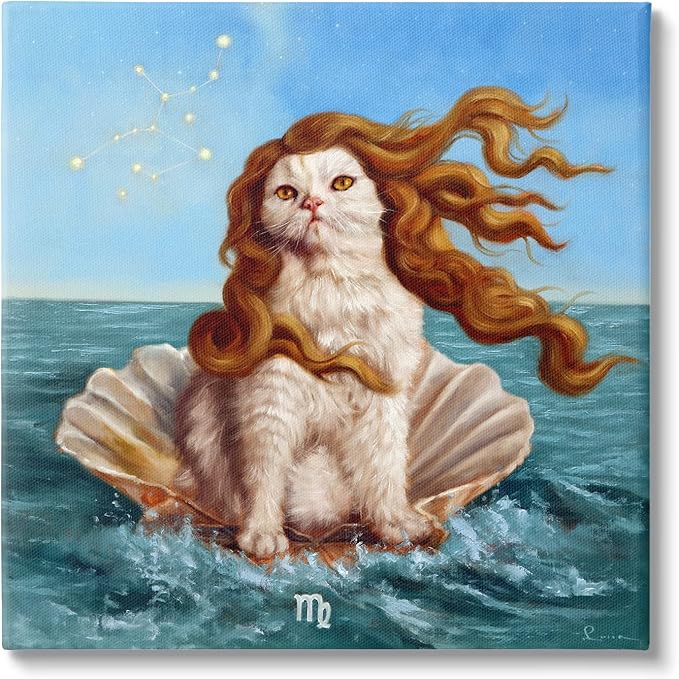 Stupell Industries Cat Ocean Seashell Scorpio Astrological Symbol Constellation Canvas Wall Art, Design By Lucia Heffernan