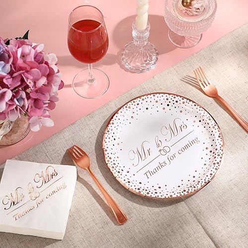 Miniatura 6 de 150 piezas de suministros de fiesta de oro rosa, servilletas, platos, tenedores, vajilla, vajilla desechable para despedida de soltera, boda,