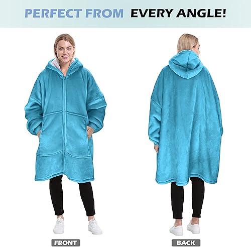 Miniatura 2 de Catalonia Sudadera con capucha con cremallera, abrigo de sherpa de gran tamaño para hombres y mujeres, regalo cómodo para ella, color aguamarina