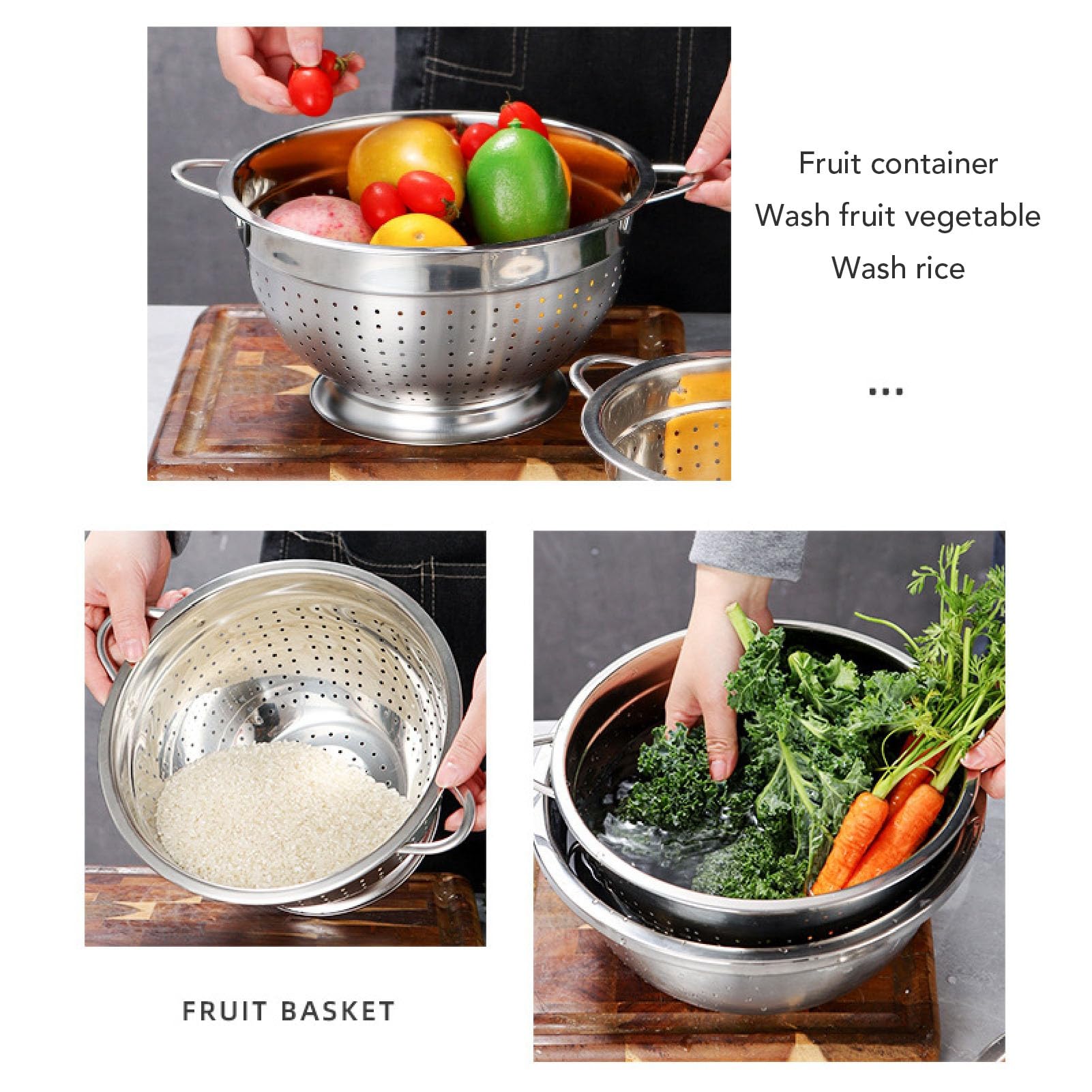Scolapasta in Acciaio Inossidabile, Colino a Maglia Fine di Grande capacità, Colino da con Fori di Scarico Uniformi per Pasta Spaghetti Frutta Verdura Cestello Scarico Lavaggio Bacche (28CM)