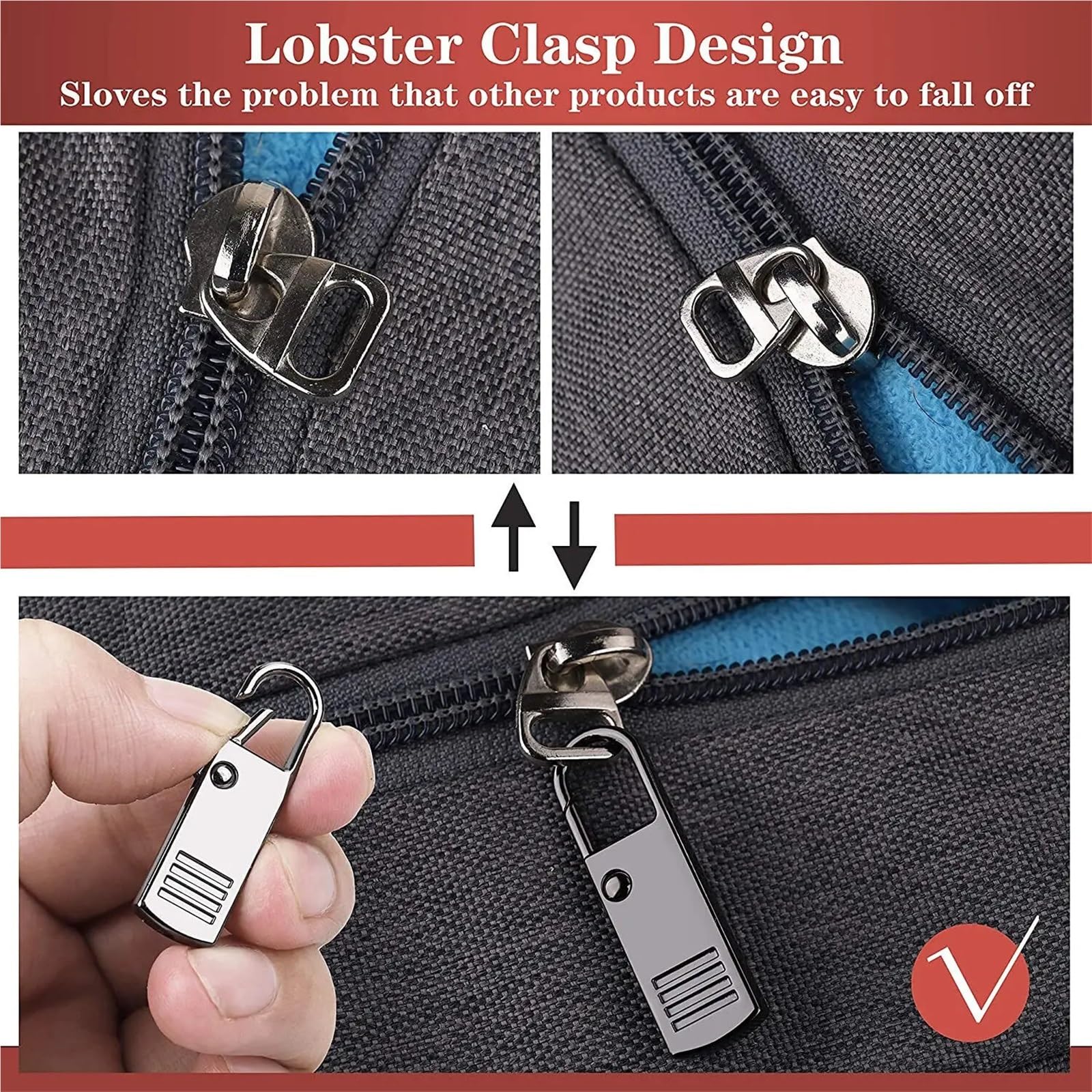 Tiradores de cremallera, 100 unidades, de repuesto, desmontables, con cierre de cremallera, cabezal de fijación de cremallera de metal para mochilas, bolsos, chaquetas, equipaje, botas (gris)