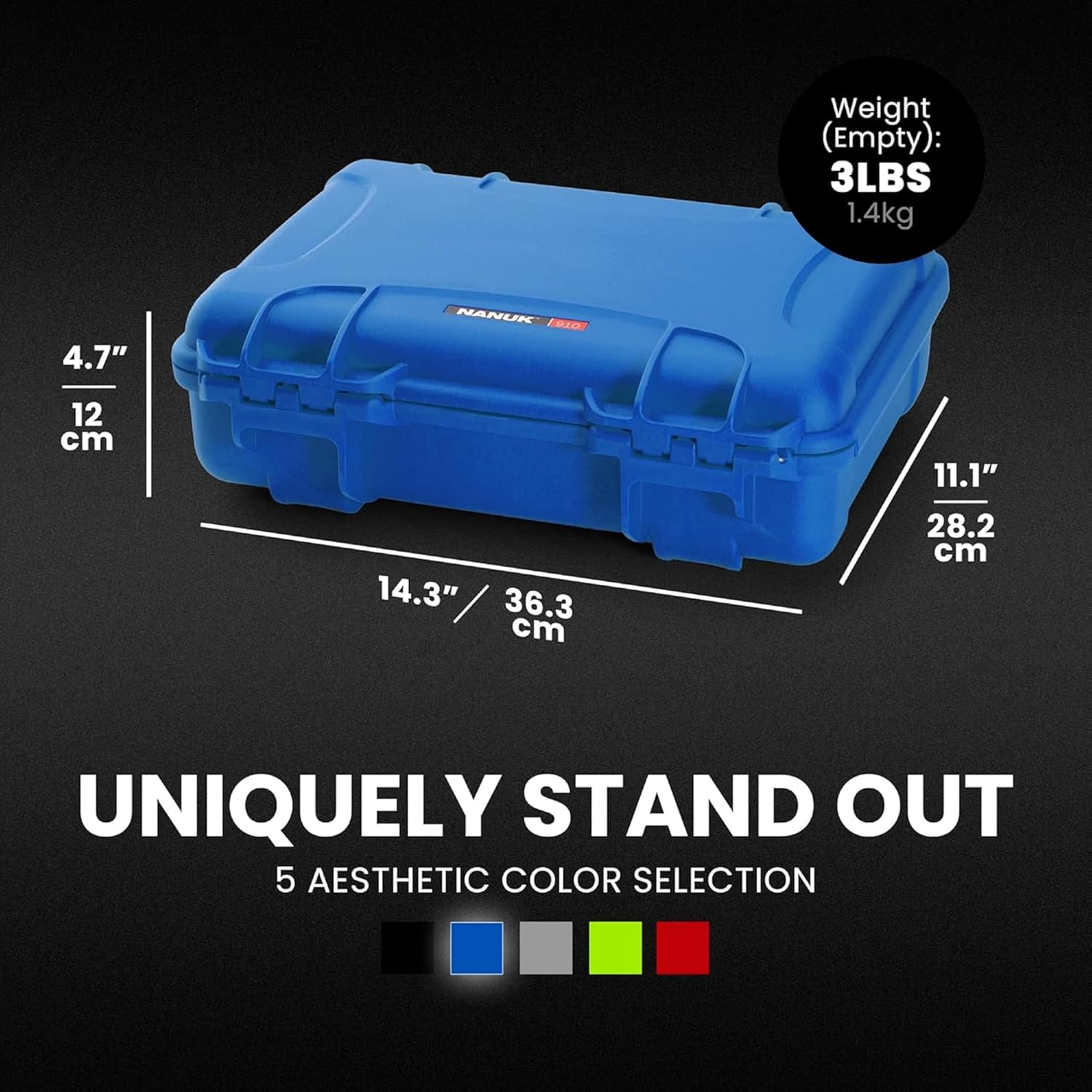 NANUK 910 Hard Case with Customizable Cubed Foam, IP67 Waterproof, Dustproof and Impact Resistant, 14.3” x 11.1” x 4.7”, Rugged Construction for Ultimate Protection, Made in Canada – Blue - Image 4