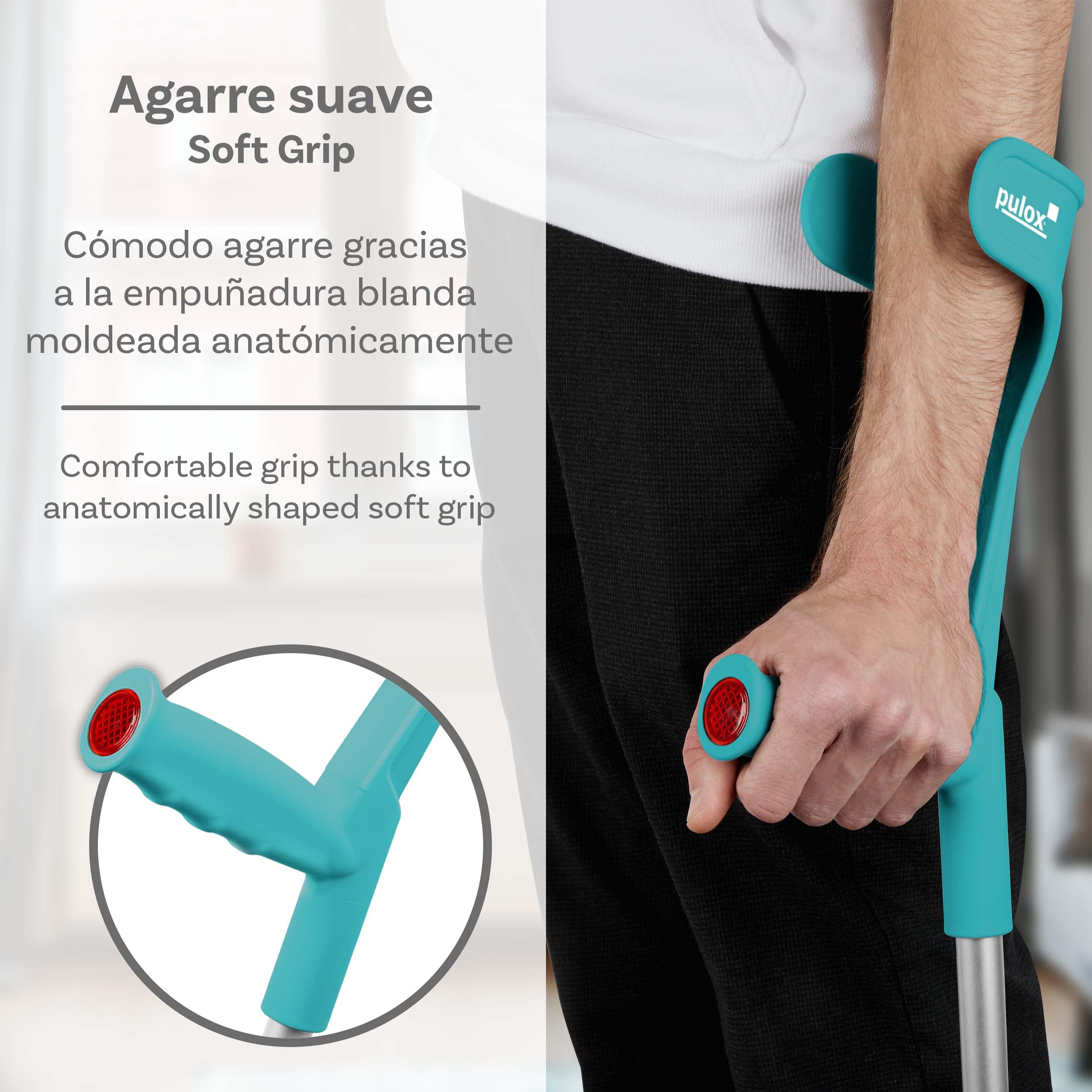 Par de Muletas hasta 140 kg en Turquesa - 2x Muletas de antebrazo Ossenberg "Classic" con empuñadura suave ergo - Andador en diseño Pulox | Muletas clásicas de Ossenberg en diseño Pulox, mango ergonómico suave para mayor comodidad y agarre seguro