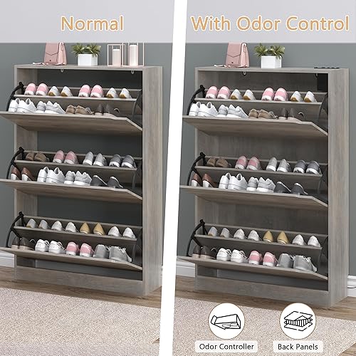 Miniatura 103 de Armario de almacenamiento de zapatos con 3 cajones abatibles, armario estrecho para zapatos, organizador independiente de almacenamiento para Negro