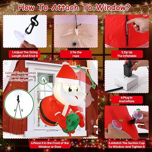 Miniatura 3 de Inflables de Navidad de 3.5 pies de Papá Noel 2023 para decoración de ventanas al aire libre, interior, hogar, Navidad, inflable, exterior, Papá