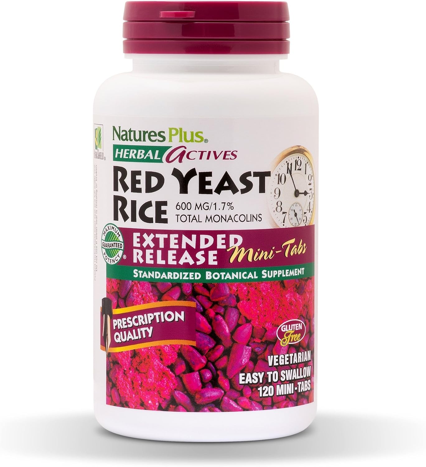 NaturesPlus Herbal Actives Red Yeast Rice, Extended Release - 600mg, 120 Mini Tablets - Herbal Supplement, Cholesterol Support - Vegan, Vegetarian, Gluten-Free - 60 Servings