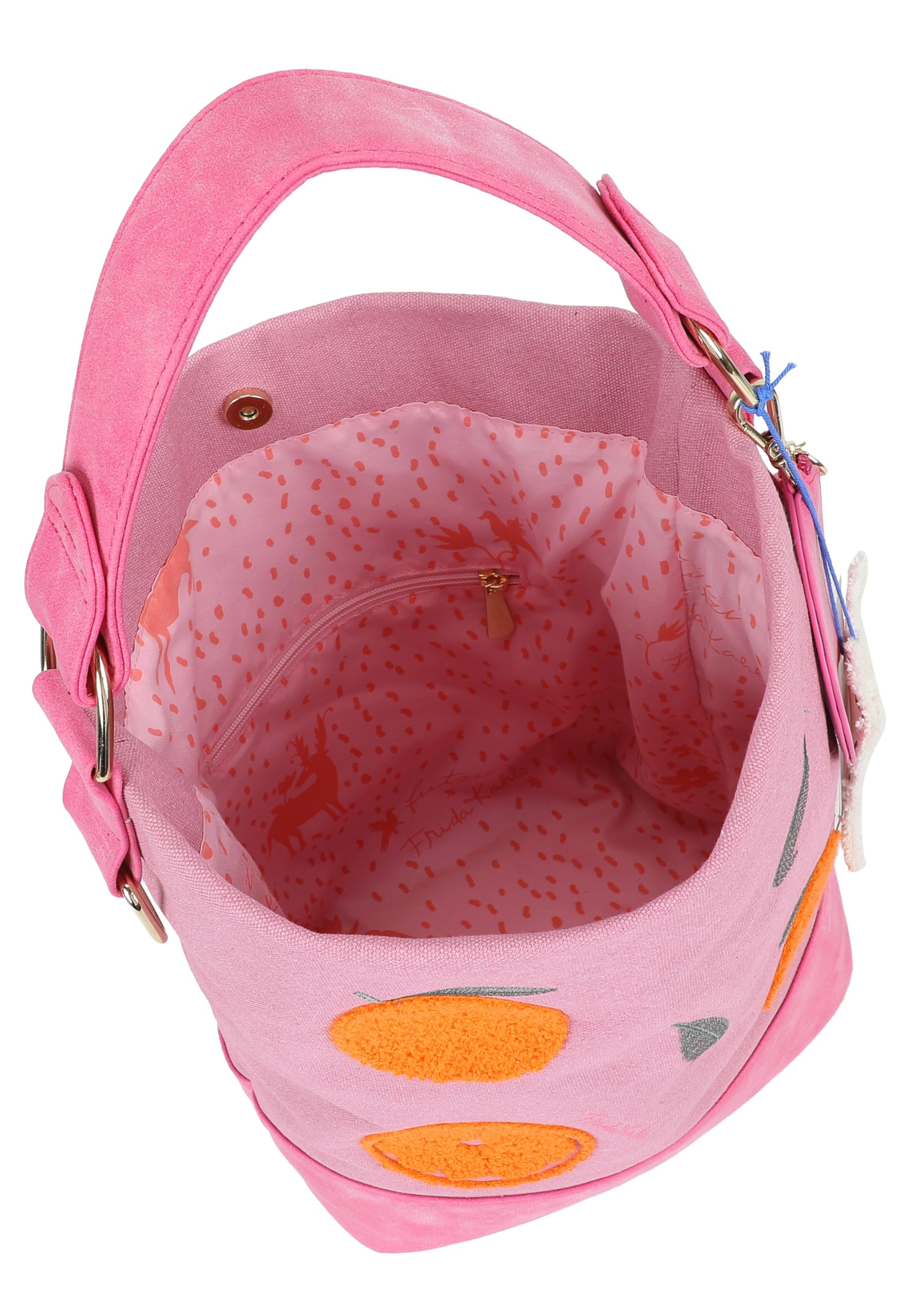 Fritzi x Frida Kahlo Izzy07 Limited Canvas Hobo Bag Damen Schultertasche Umhängetasche Handtasche Freizeit Alltag Arbeit Festival Magnetverschluss 37 x 27 x 17 cm – Türkis, Rosa, Lila, Beige, Pink