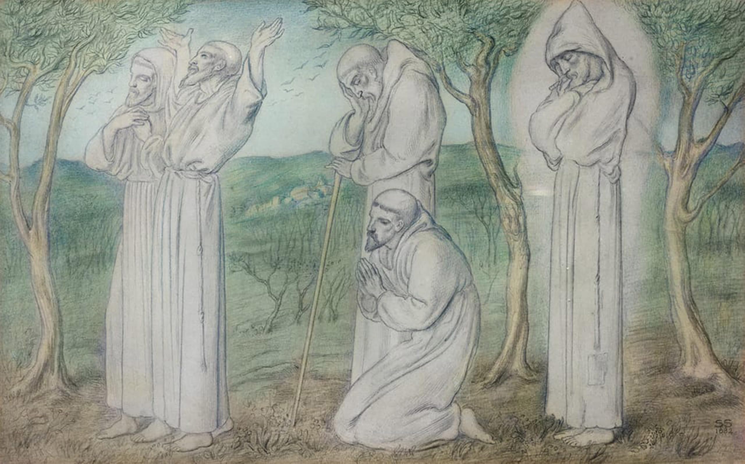SERENDIPITP Aesthetic Poster Photo Wall Print Retro Picture a Group of Franciscan Friars by Simeon Modern Wall Artwork for Home Decor 60x90cm