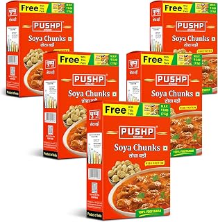 Pushp Brand SOYA Chunks High Protein and Pure Vegetarian, SOYA Wadi (200g) (Pack of 5)