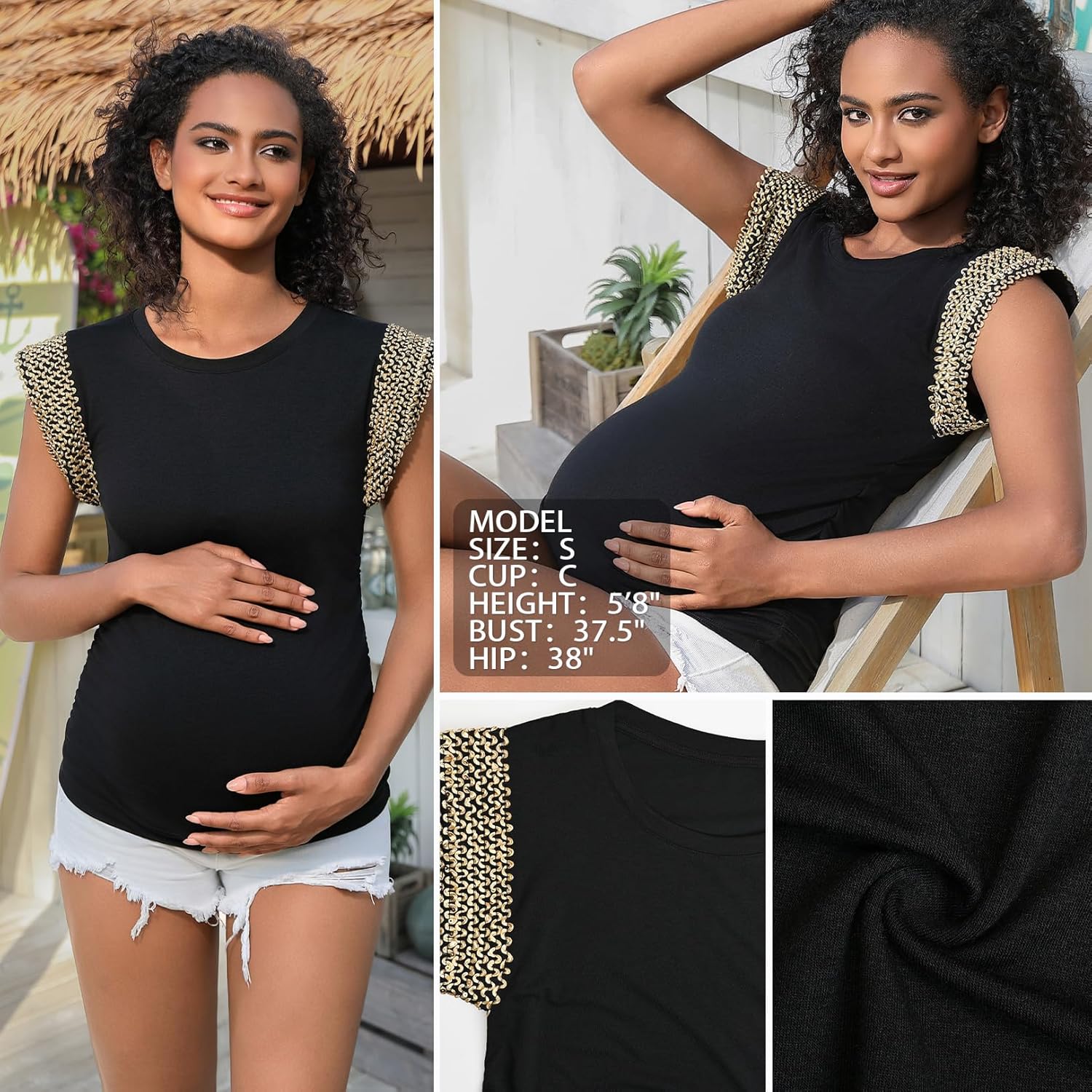 Short Sleeve Sequin Maternity Shirts Metallic Embroidery Crew Neck Maternity Top for Pregnancy Women - Image 5