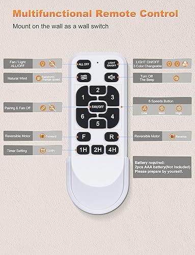 Miniatura 9 de Ohniyou Ventilador de techo industrial de 72 pulgadas con control remoto de luces, ventilador de techo grande negro con 8 aspas de aluminio, 3 CCT,