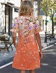 Zeagoo Robes d'été pour femmes Robe de soleil Ruffle manches courtes V Col Robe de t-shirt floral avec poches