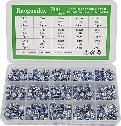 300 piezas de 15 valores 100 ohmios - 2M ohmios Trim potes Resistencia variable 0.236 in Potenciómetro Surtido Kit