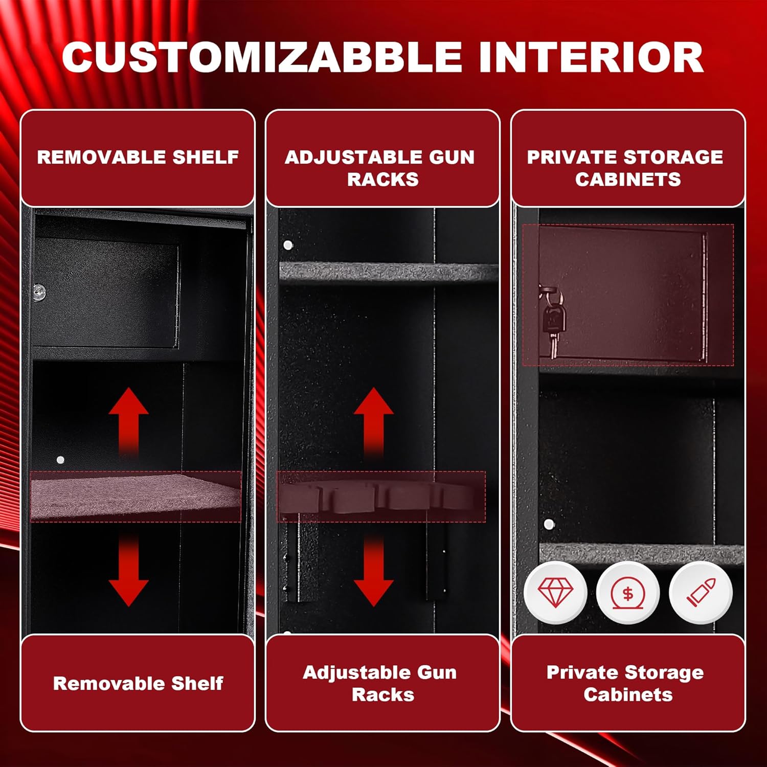 8-10 Fingerprint Gun Safe for Rifles and Pistols, No Assembly Required Quick Access Biometric Gun Cabinet, Large Gun Locker for Pistols and Shotguns, Dual Alarm & Mute Mode Switching