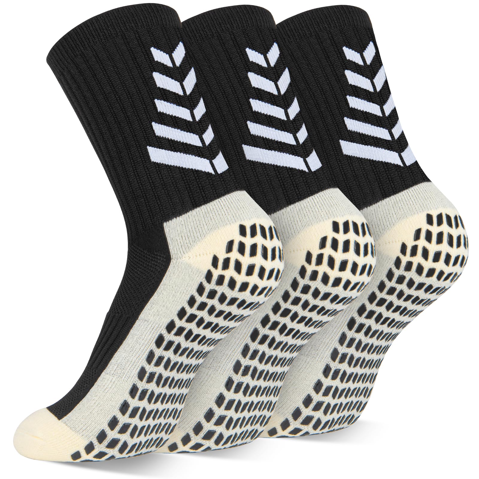 LUROON Calze Antiscivolo Calcio Uomo 37-46, 3/4 Paia Calzini Grip Calcio in Silicone Grip Anti Vesciche Calzini Sportivi Donna Traspirante Calze Antiscivolo Calcio per Ciclismo Trekking