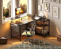 Vista 9 de ODK Escritorio para juegos de 40 pulgadas con tomas de alimentación USB y luces LED, escritorio reversible en forma de L con estantes