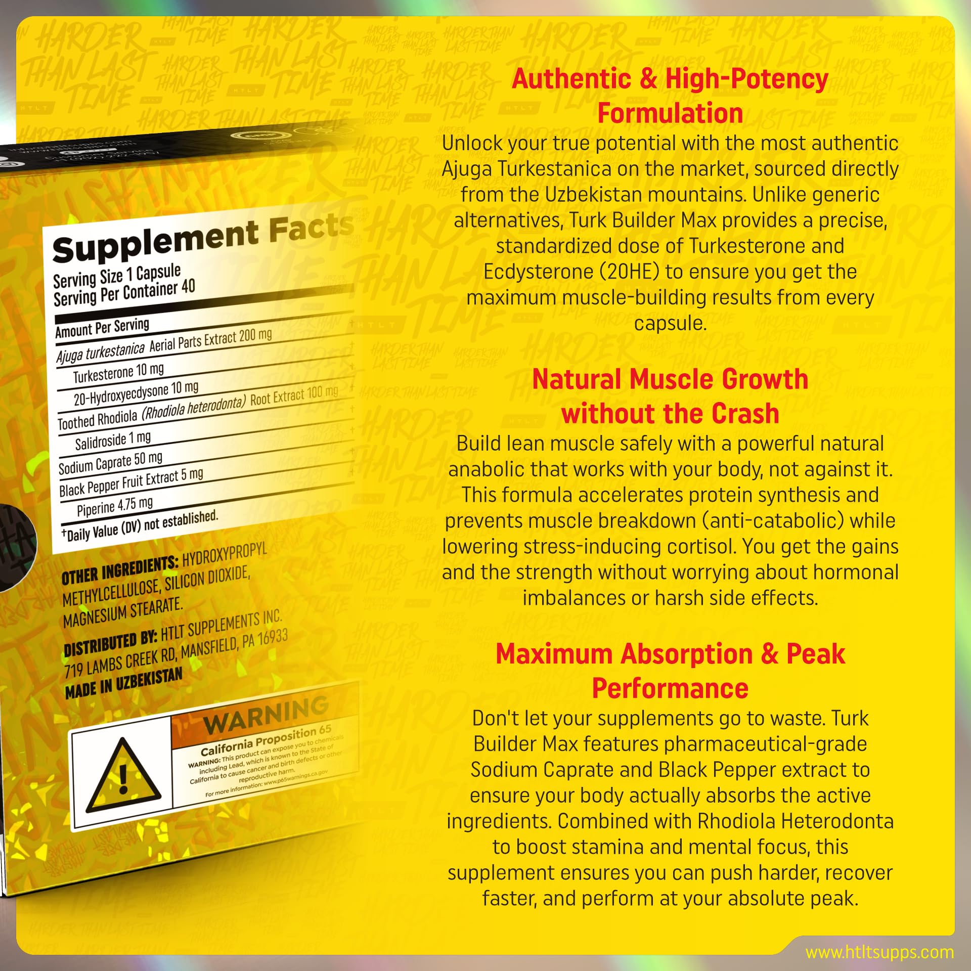 HTLT Supplements Turk Builder MAX, Strength Support, 40 Capsules — Amazon image 3