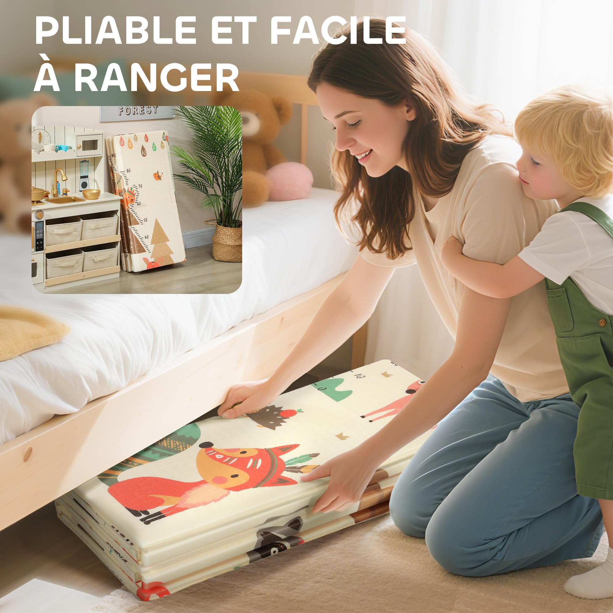 AIYAPLAY Tapis de jeu bébé pliable réversible 196 x 176 x 1,5 cm mousse épais antidérapant imperméable motif animaux
