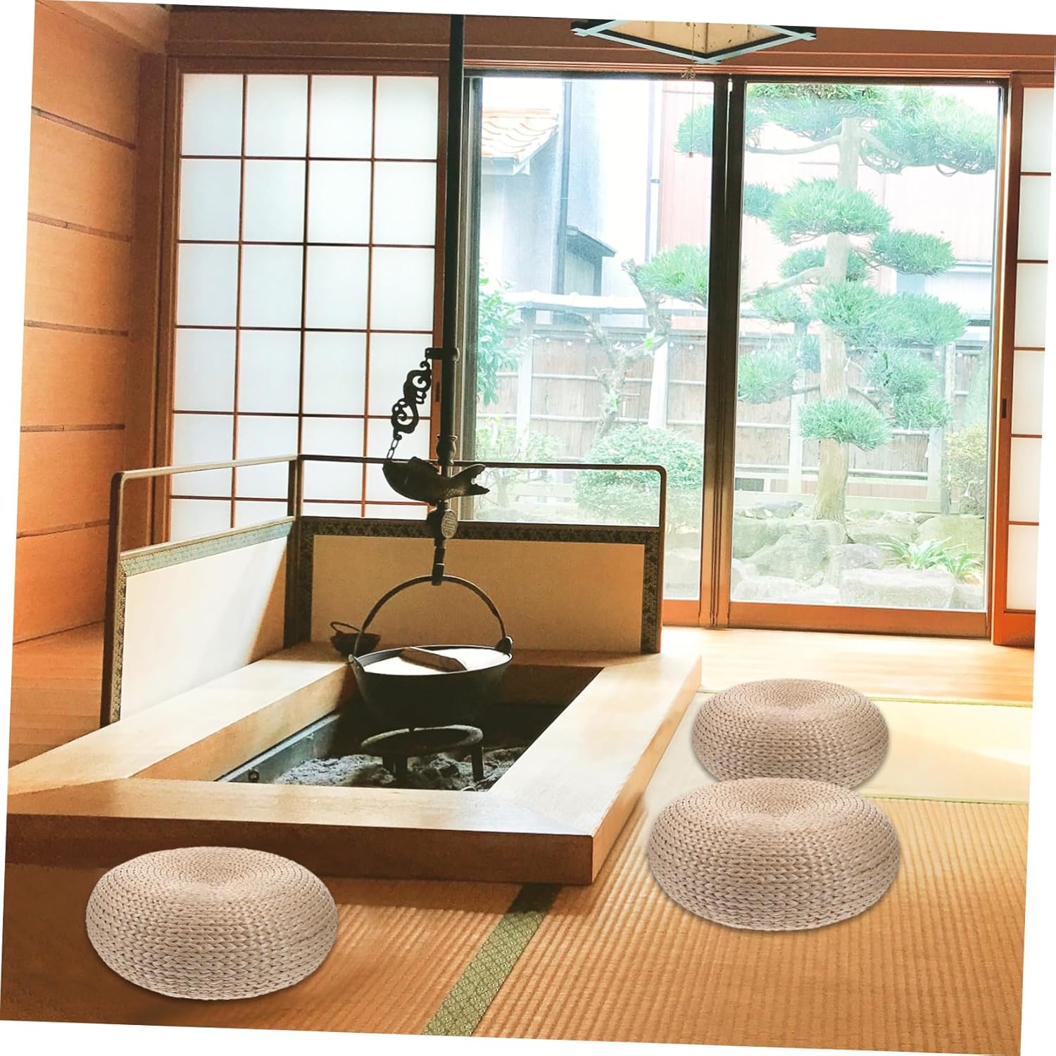 CHILDWEET Japanese Style Woven Floor Pillow Cushion for Meditation and Yoga Natural Material Design for Home and Office Decor