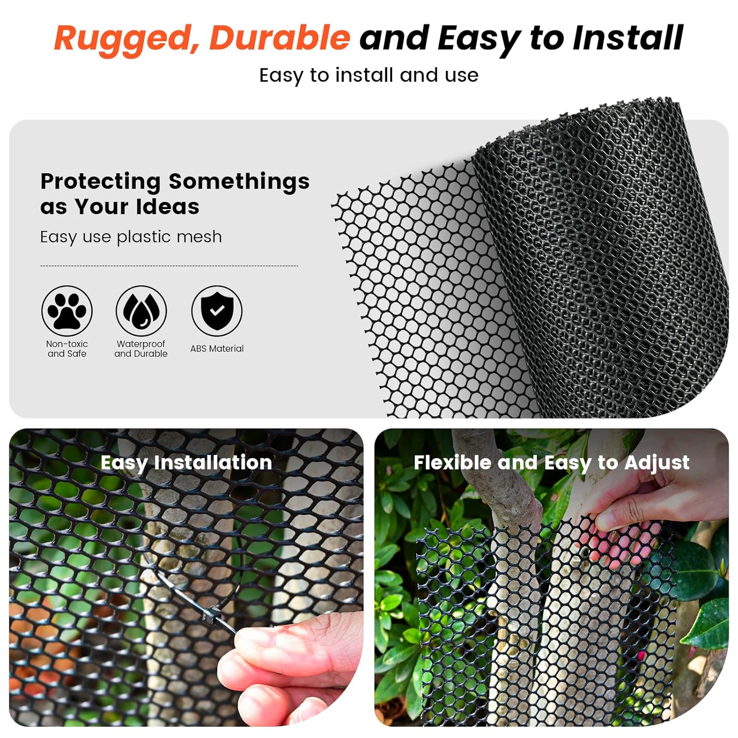 Toolterritary Plastic Wire Mesh,16IN x 50FT Chicken Wire Fencing for Floral Arrangements, Chicken Wire Mesh for Crafts with 100 Pcs Zip Ties,Gaden Netting for Dogs, Deers, Poultry