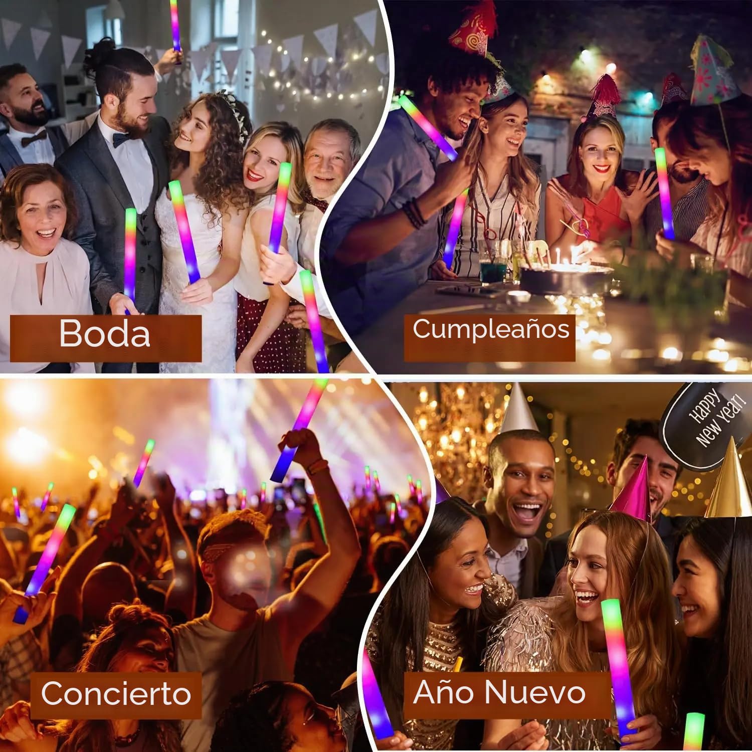 102 Palos de Espuma Luminosos LED, Barras Luminosas, Varillas de espuma LED que brillan a granel, suministros de fiesta que brillan en la oscuridad con 3 modos de parpadeo colorido