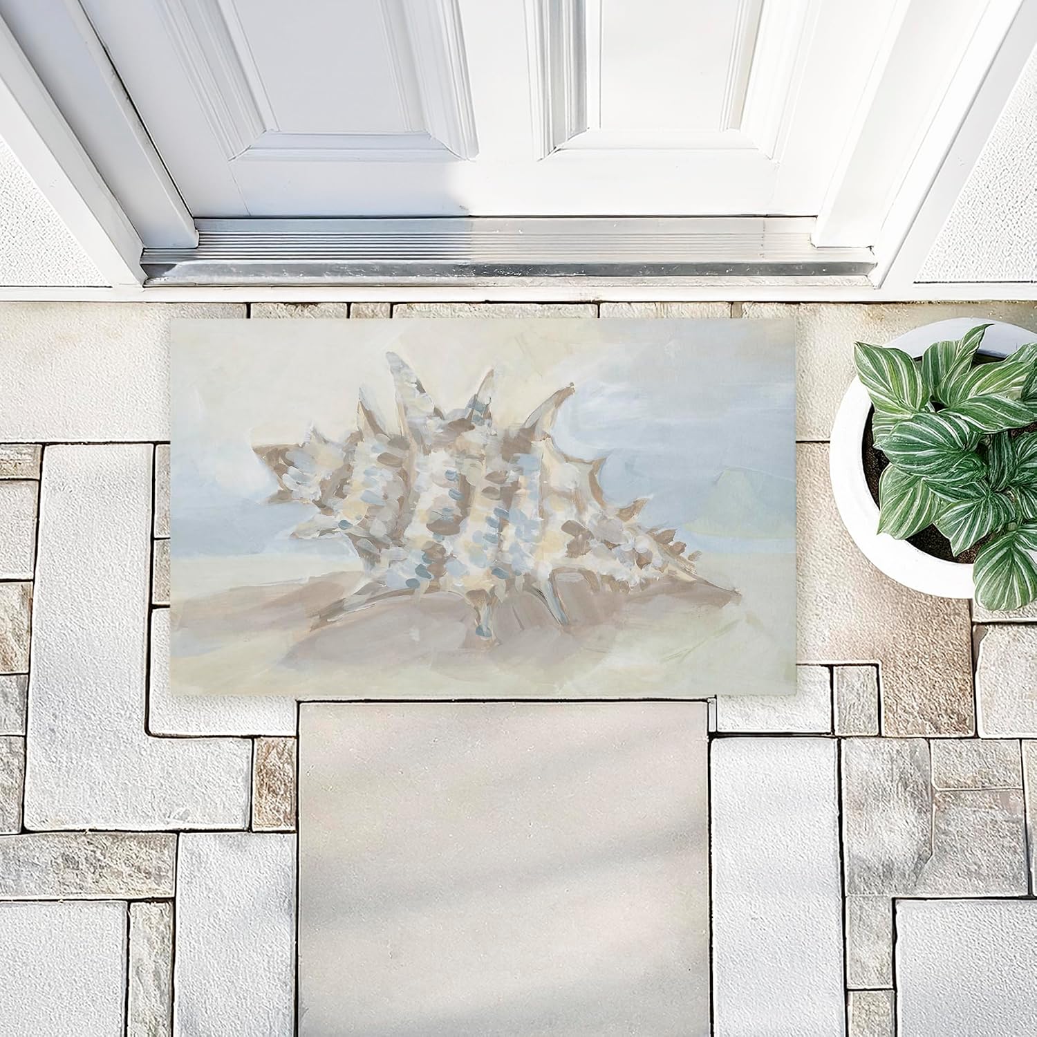Stupell Industries Spiky Seashell on Shore Outdoor Door Mat, Durable Non-Slip Unwoven Mat with Recycled Rubber Backing, Weather-Resistant Beach Seashell Coastal Design by JJ Design House LLC, 18"x30"