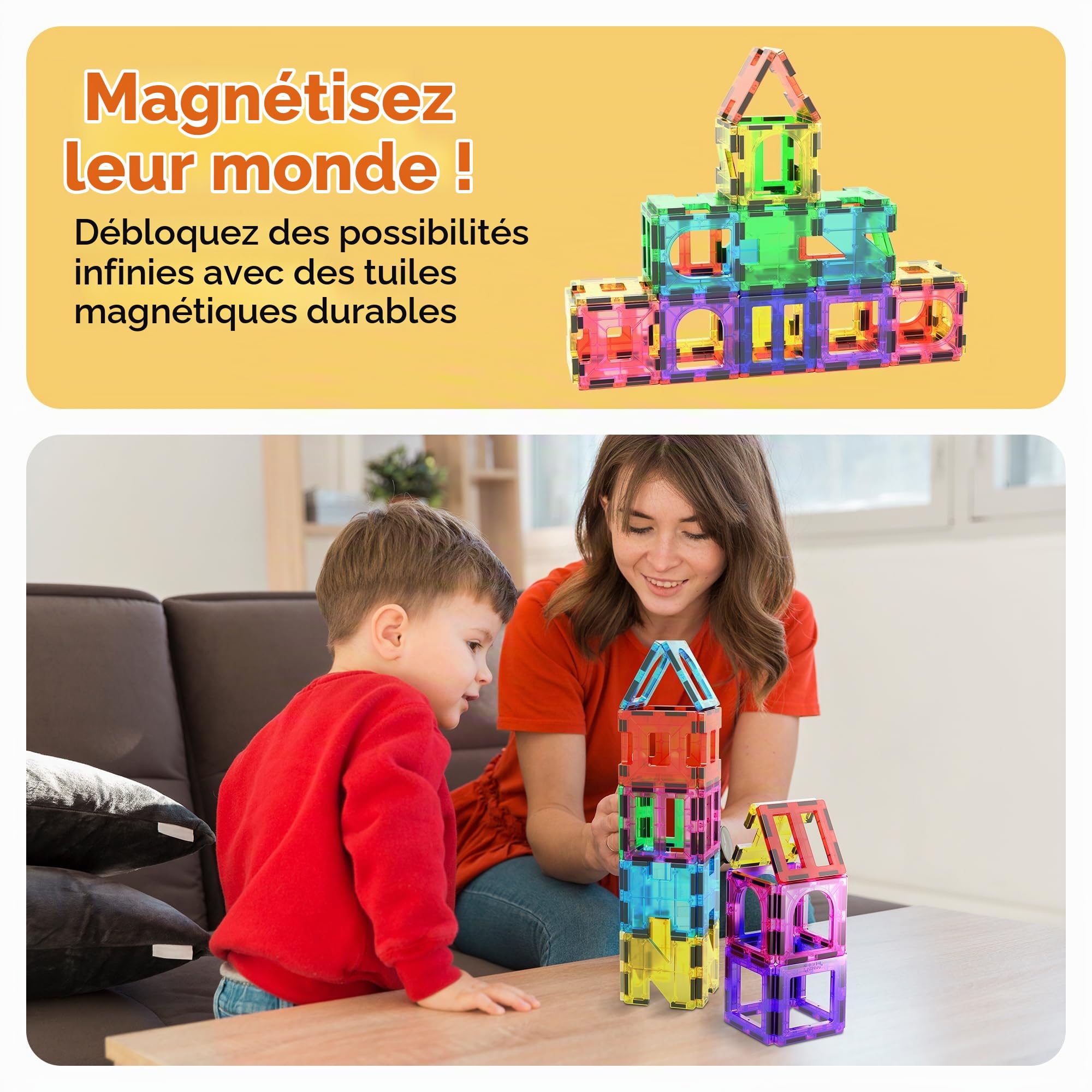 PicassoTiles 42 pièces Ensemble de Blocs de Construction magnétiques Planches de Jeu tuiles magnétiques Construction Jouet Kit éducatif tuiles aimants ingénierie STEM Learning Playset, 3 et Plus