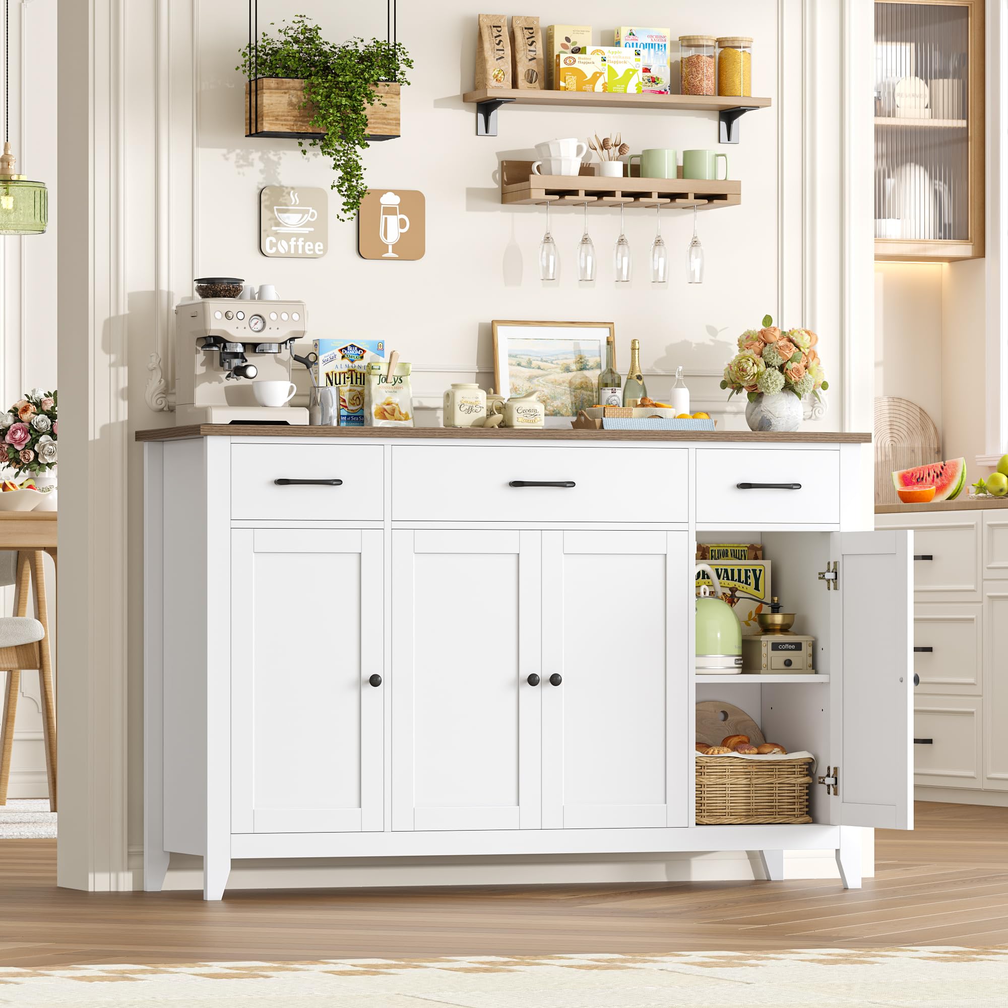 HOCSOK Küchenschrank, Sideboard mit Verstellbare Regalböden,140 cm Breit