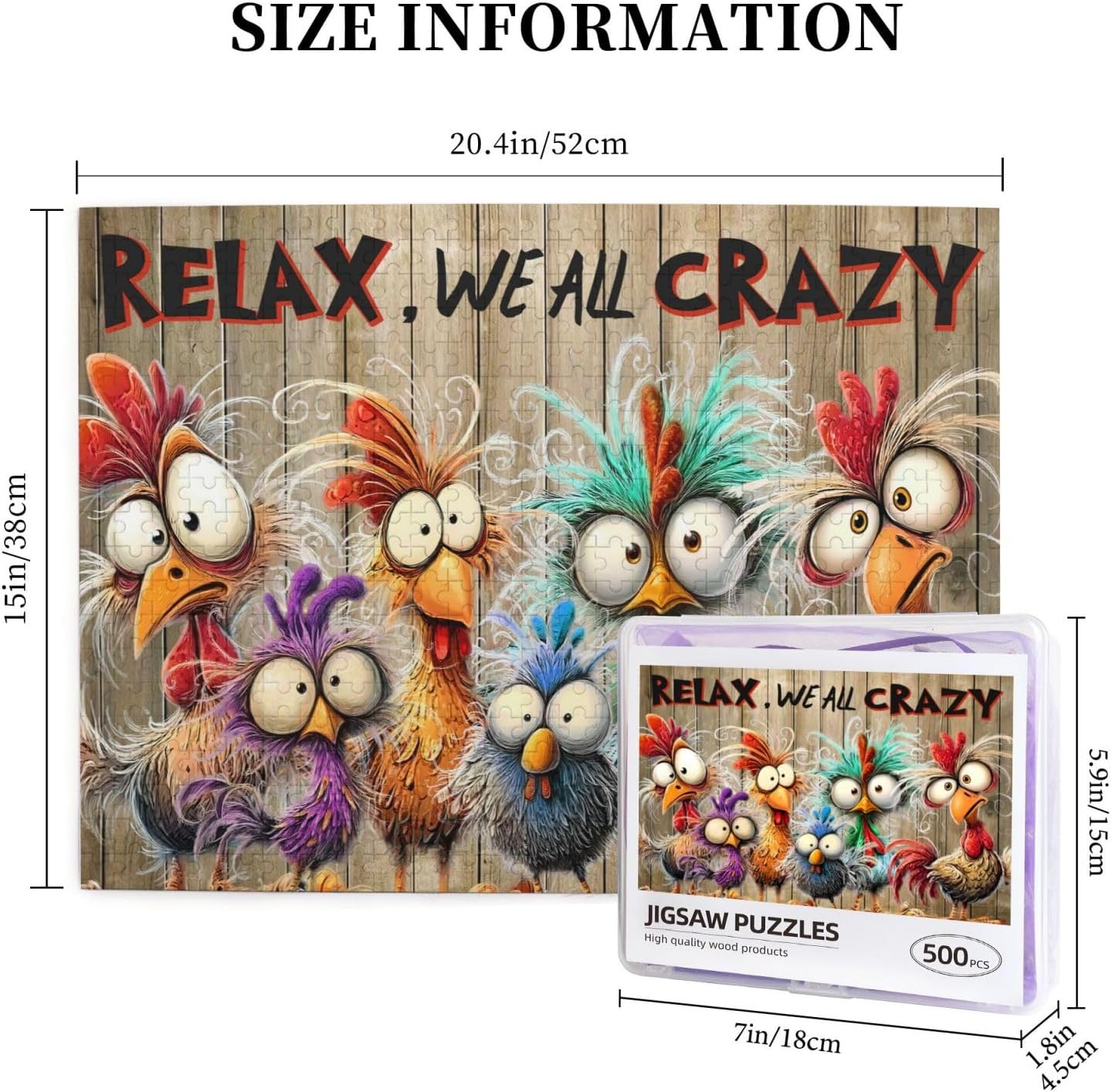 Funny Chicken Puzzle for Adults 500 Pieces Cute Animal Rooster Puzzle Abstract Chicken Jigsaw Puzzles Hard Difficult Thanksgiving Puzzle as Wall Art for Home Decoration Gifts Family Challenging